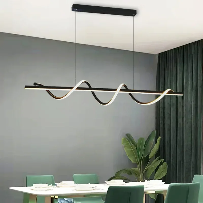 Фото Подвесной светодиодный светильник DINDALLED Wave LED, современный минималистичный изогнутый светильник для обеденного стола, диммируемая подвесная люстра для кухонного острова. №5