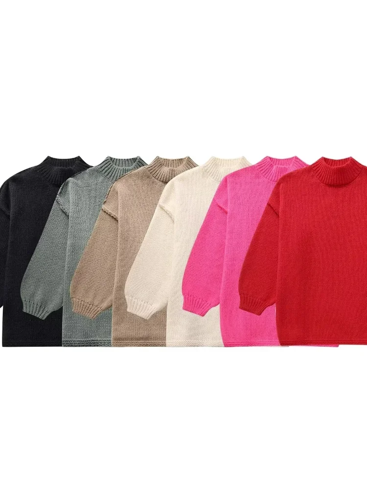 Модный однотонный вязаный пуловер для женщин элегантный свободный свитер с