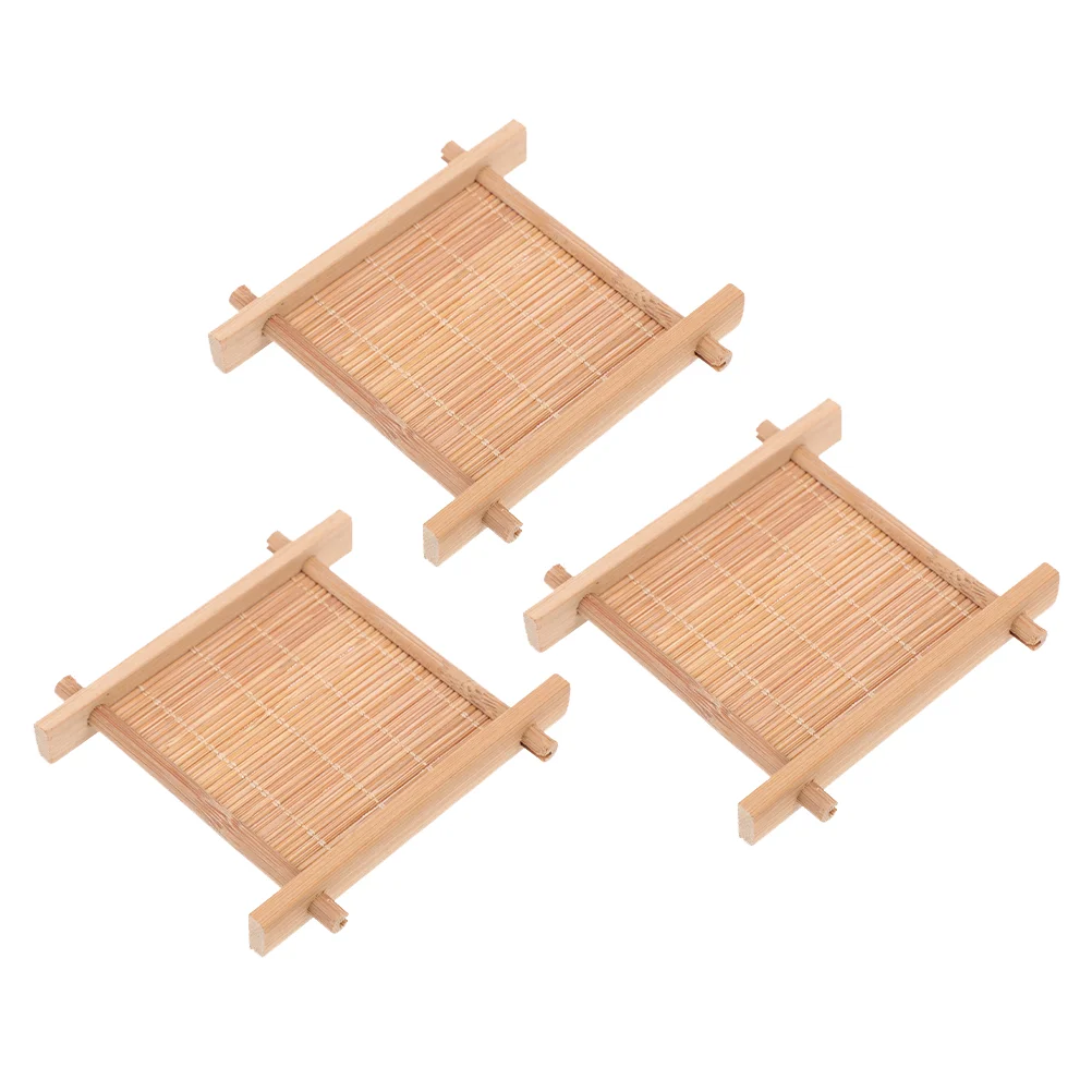 

3Pcs Tabletop Bamboo Coasters Home Bamboo Made Teacup Pads Heat Insulation Pads