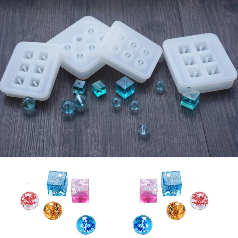 

6 Grid/Crystal Cube Beads Epoxy Molds DIY Cast Earrings Bracelet Silicone Molds Jewelry Making Supplies