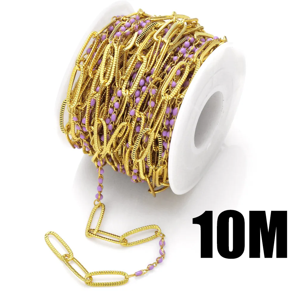 OCESRIO 10M Trendy Enamel Gold Plated Chain for Necklace Bracelet Making DIY Paperclip Link Jewelry Making Accessories cana115