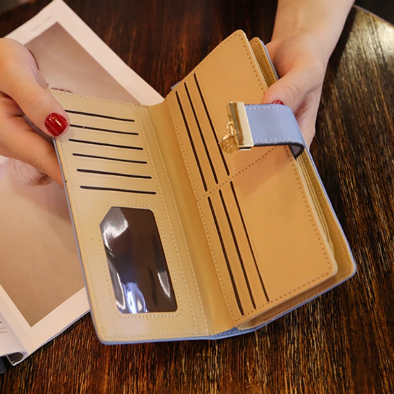 Women Wallet Hollow Golden Leaf Buckle Wallet PU Leather Purse Female Long Wallet for Women Coin Purse Card Holders Clutch