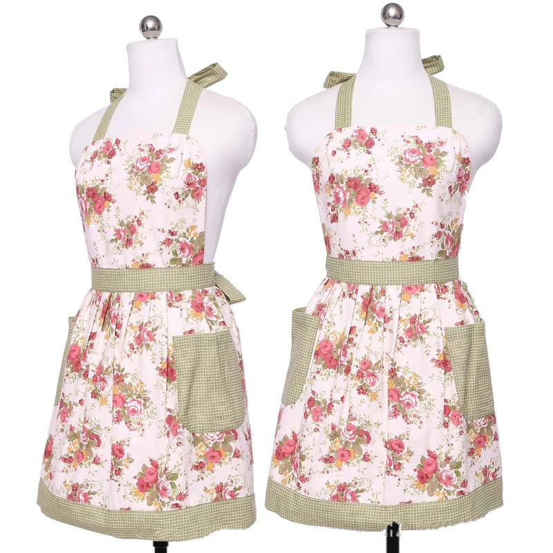 

Floral Parent-Child Apron with Pockets Cotton Hanging Neck Bib Aprons for Women and Children Daughters Little Girls Cooking