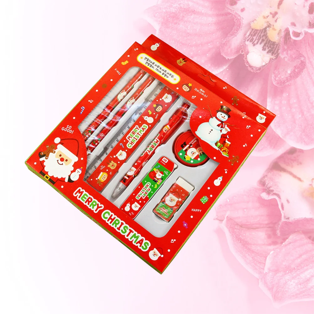 

2 Set Christmas Stationery Set Ruler Gifts Eraser Sharpener for Boys