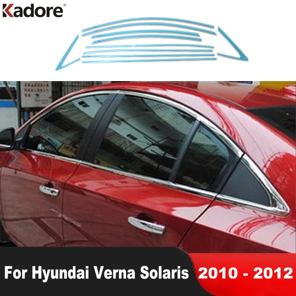 

Car Accessories For Hyundai Verna Solaris 2010 2011 2012 Stainless Steel Full Set Window Frame Sill Trim Molding Garnish Strip