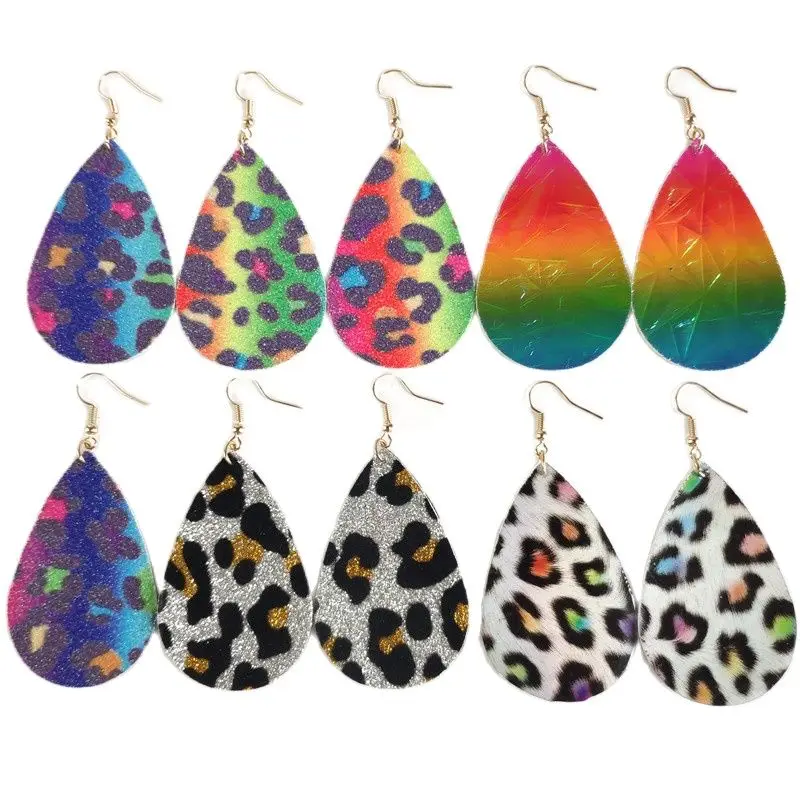 

Gradual Color Leopard Print Tie Dye Earrings European American Water Drop Fashion Rainbow Leopard Print Earrings
