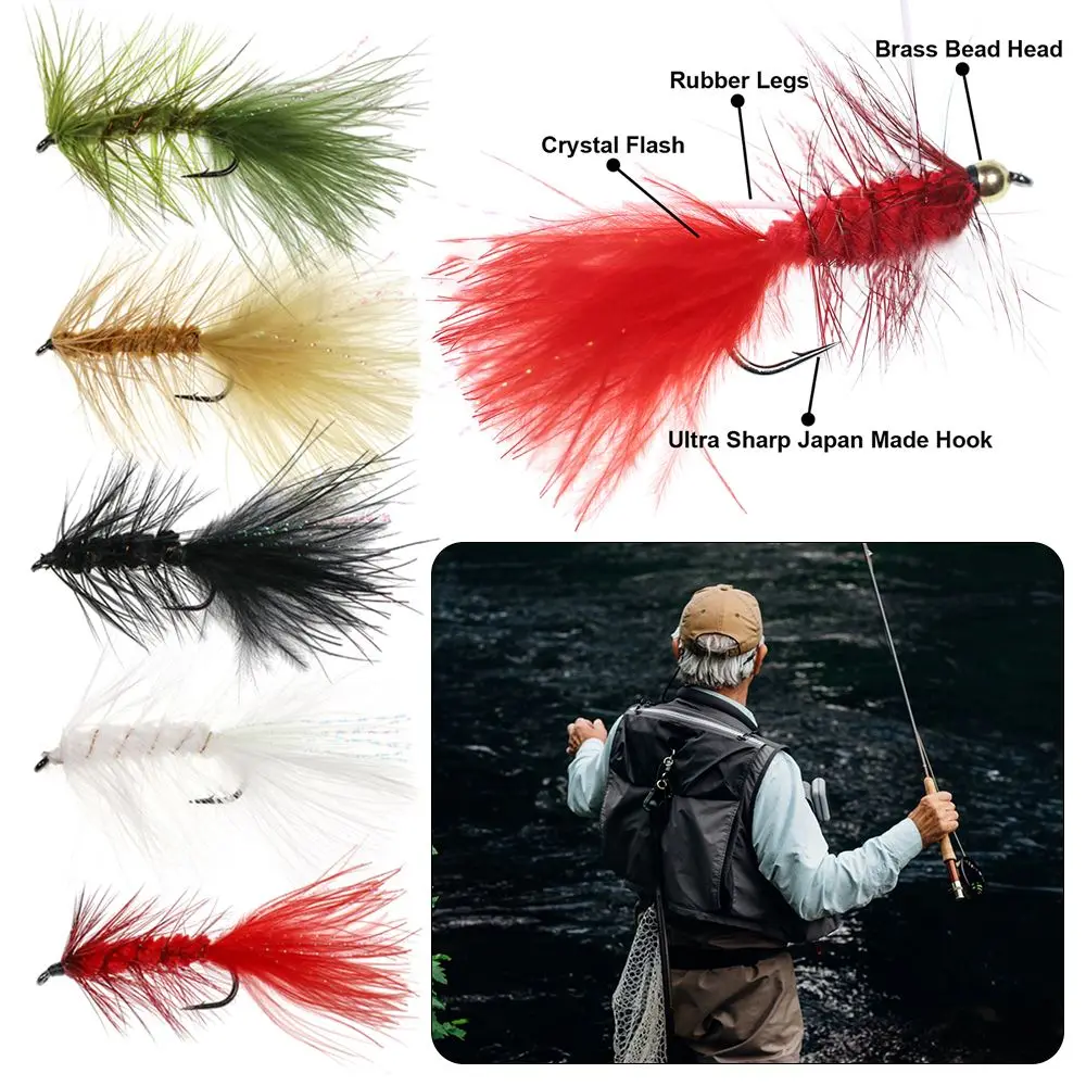 

5pcs 8# Woolly Bugger Fly Fishing Artificial Bait Fly Hook Hair Hook Bionic Bait Multicolor