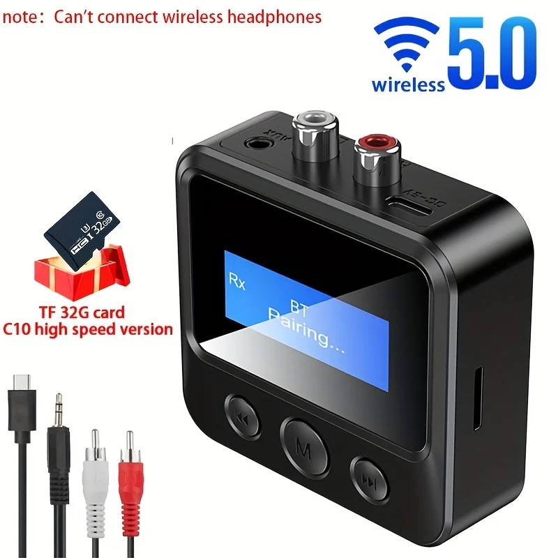 

Wireless 5.0 Transmitter Receiver EDR Adapter USB 3.5mm AUX RCA For TV PC Headphone Home Stereo Car HIFI With 32G C10