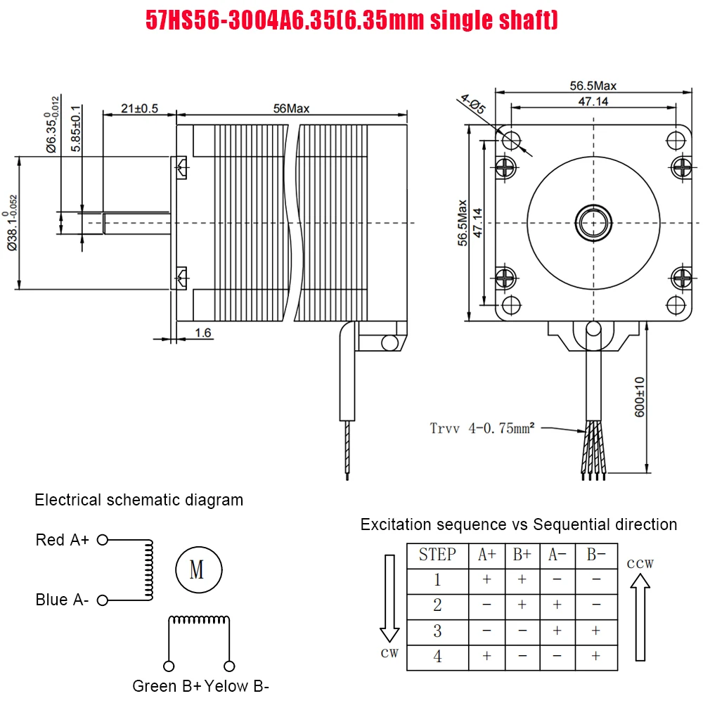 Шаговый электродвигатель MHTNC Nema23 57HS56 2-фазный 4-проводной 1 2нм 3 0 А 56 мм в длину D 6 35