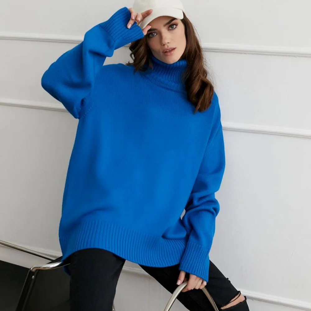 

Knitted Women's Turtleneck Sweater Oversize Long Sleeve Loose Ladies Pullover 2022 Autumn Winter Warm Basic Lady Jumper