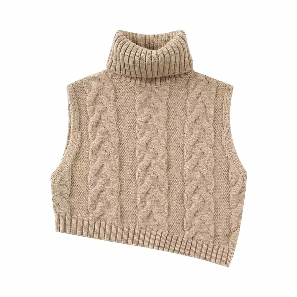 

Женский вязаный жилет с высоким воротником, без рукавов
