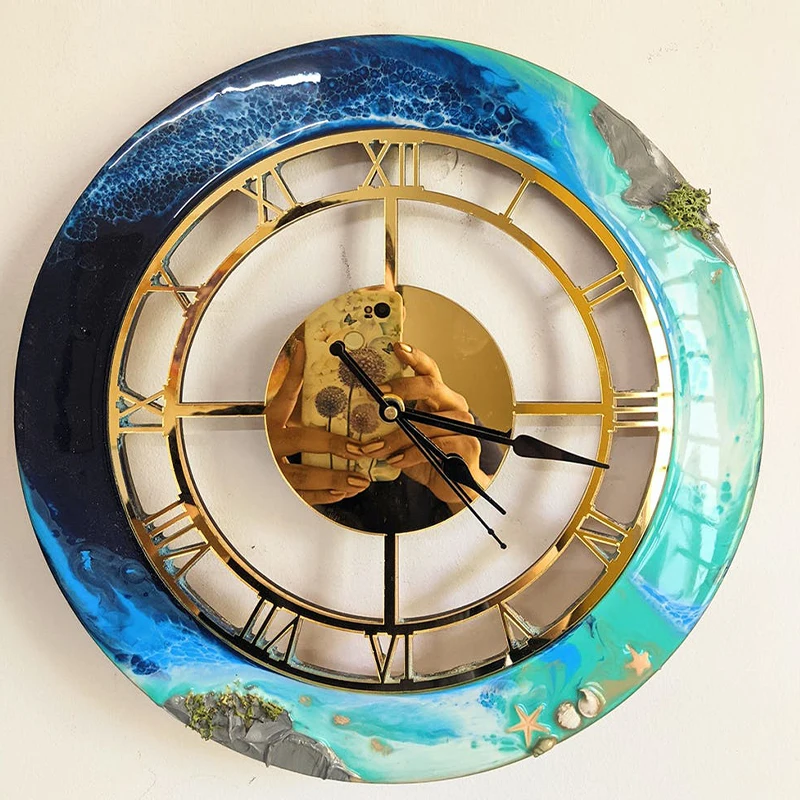 

High-Quality Luxury Custom Printing Word Wood Resin Clock Montre Murale Customized Eco-Friendly Epoxy Resin Wall Clock