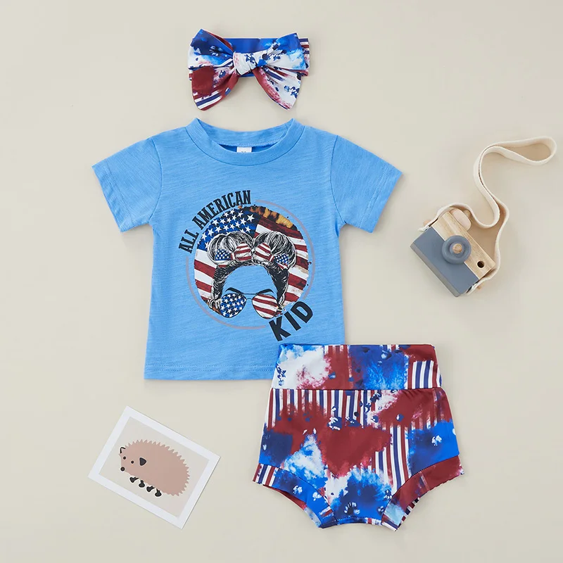 Комплект одежды для девочек на день независимых дней синяя футболка с коротким