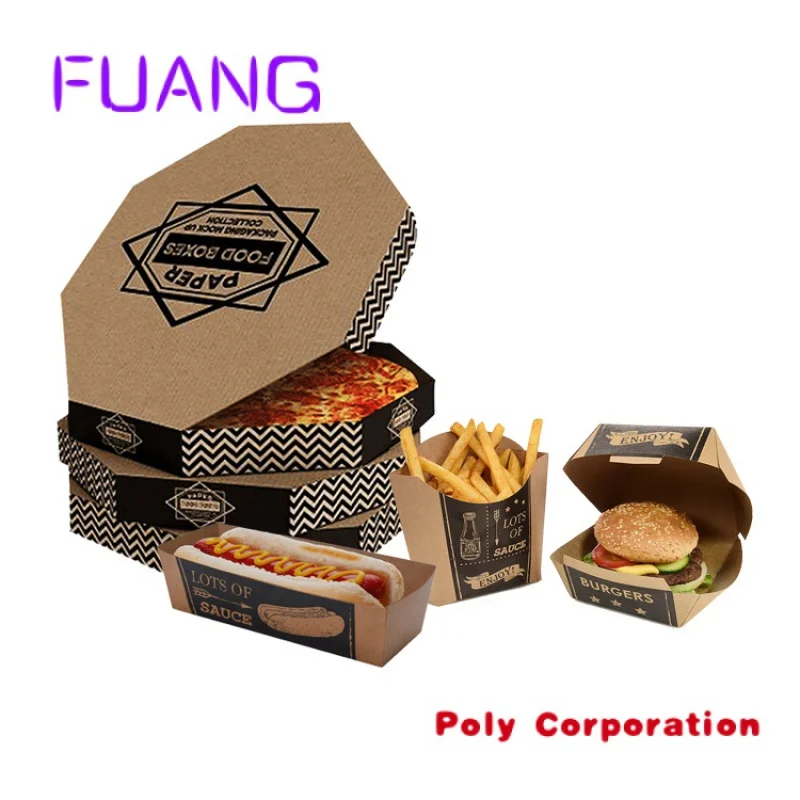 Wholesale eco 12 14 inch 35cm corrugated chips packaging custom printed take away kraft paper food pizza burger boxes with logo
