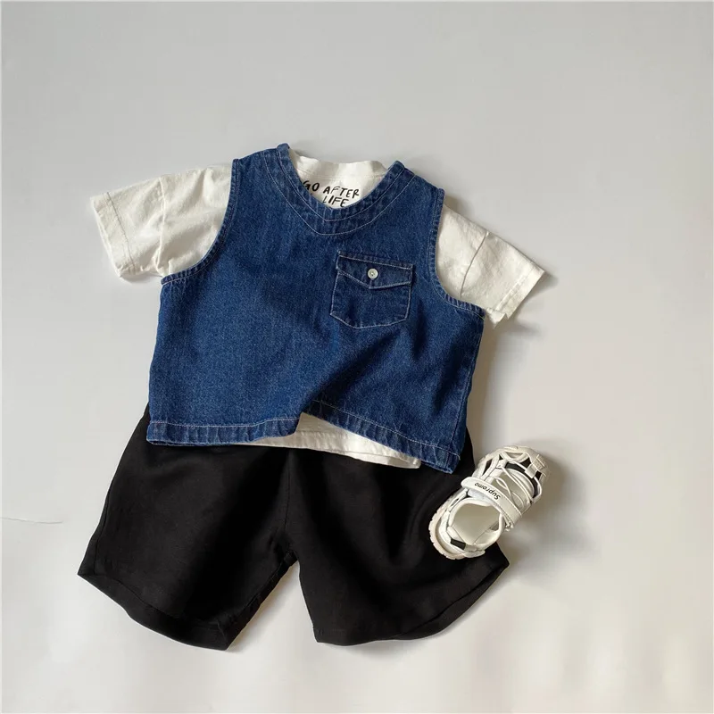 Детский жилет из денима для мальчиков и девочек мягкий джинсовой ткани без