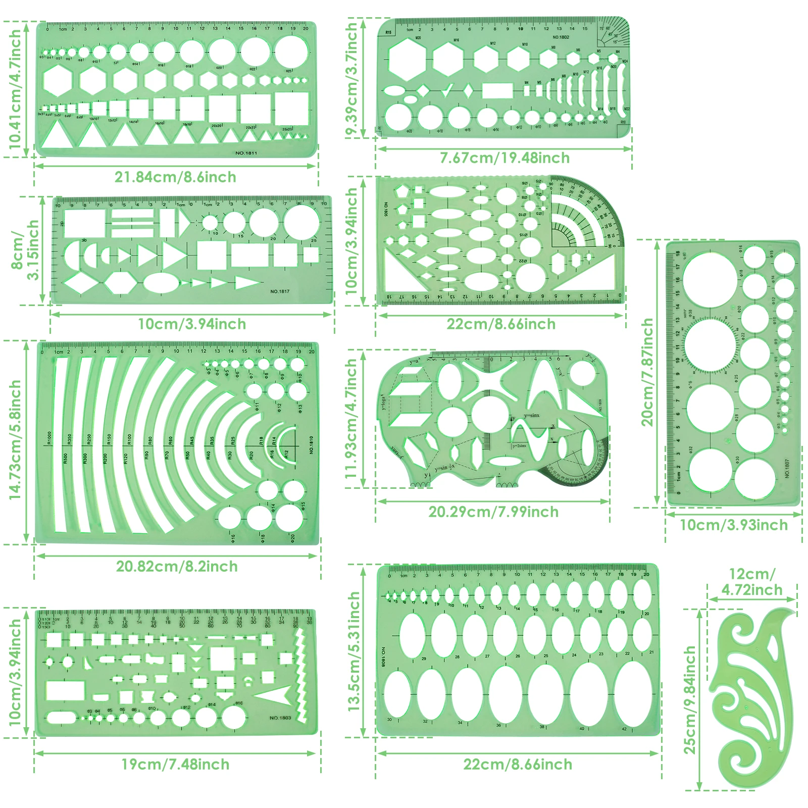 Набор Из 11 Шаблонов Для Измерения Геометрических Узоров Рисования