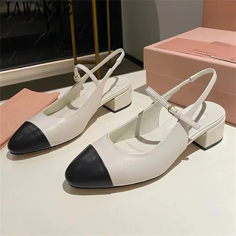 Сандалии женские из натуральной кожи на массивном каблуке с круглым носком