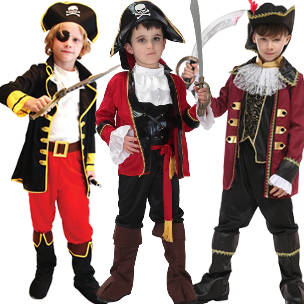Halloween Anime Cosplay Costumes Pirate Captain Attached Shoes Cover Hat Children Carnival Party Fancy Dress No Weapon