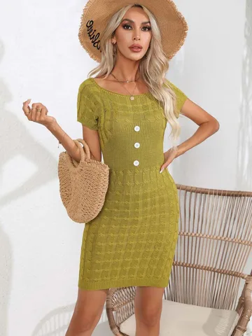 2023 Summer Tight Knitted Dress Women Slim Sexy Short Dresses Ladies Elastic Short Sleeve Black Dress Female