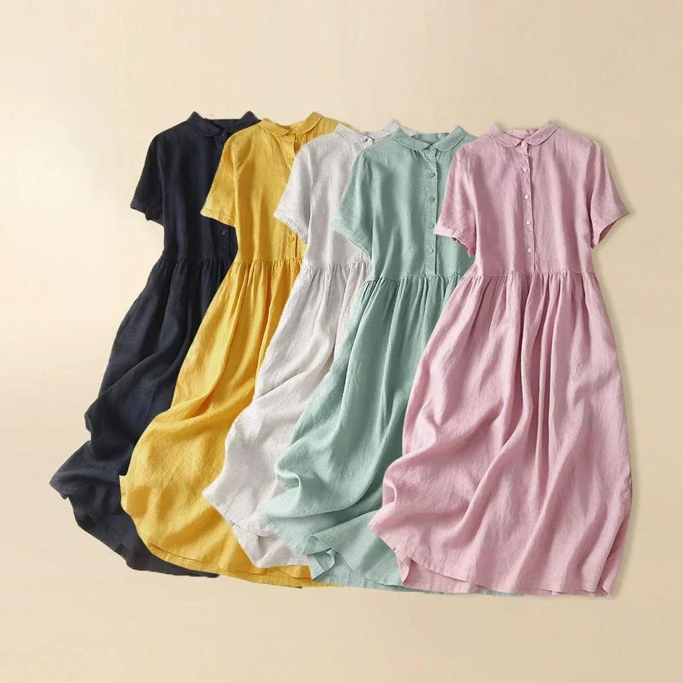 Женское летнее однотонное Повседневное платье-пуловер с коротким рукавом