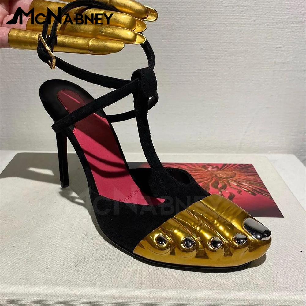 Золотистые Латунные атласные сандалии без задника с бантом-бабочкой на ремешках