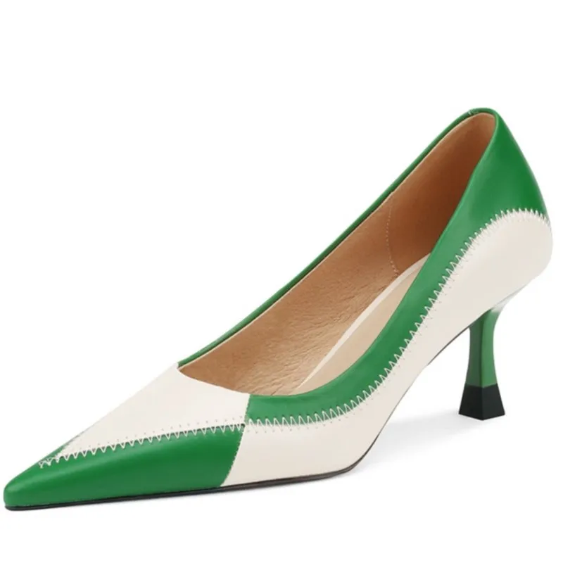 

Size 34-43 New Genuine Leather Shoes Woman Mixed Color High Heels Party Wedding Shoes Stilettos Ladies Shoes