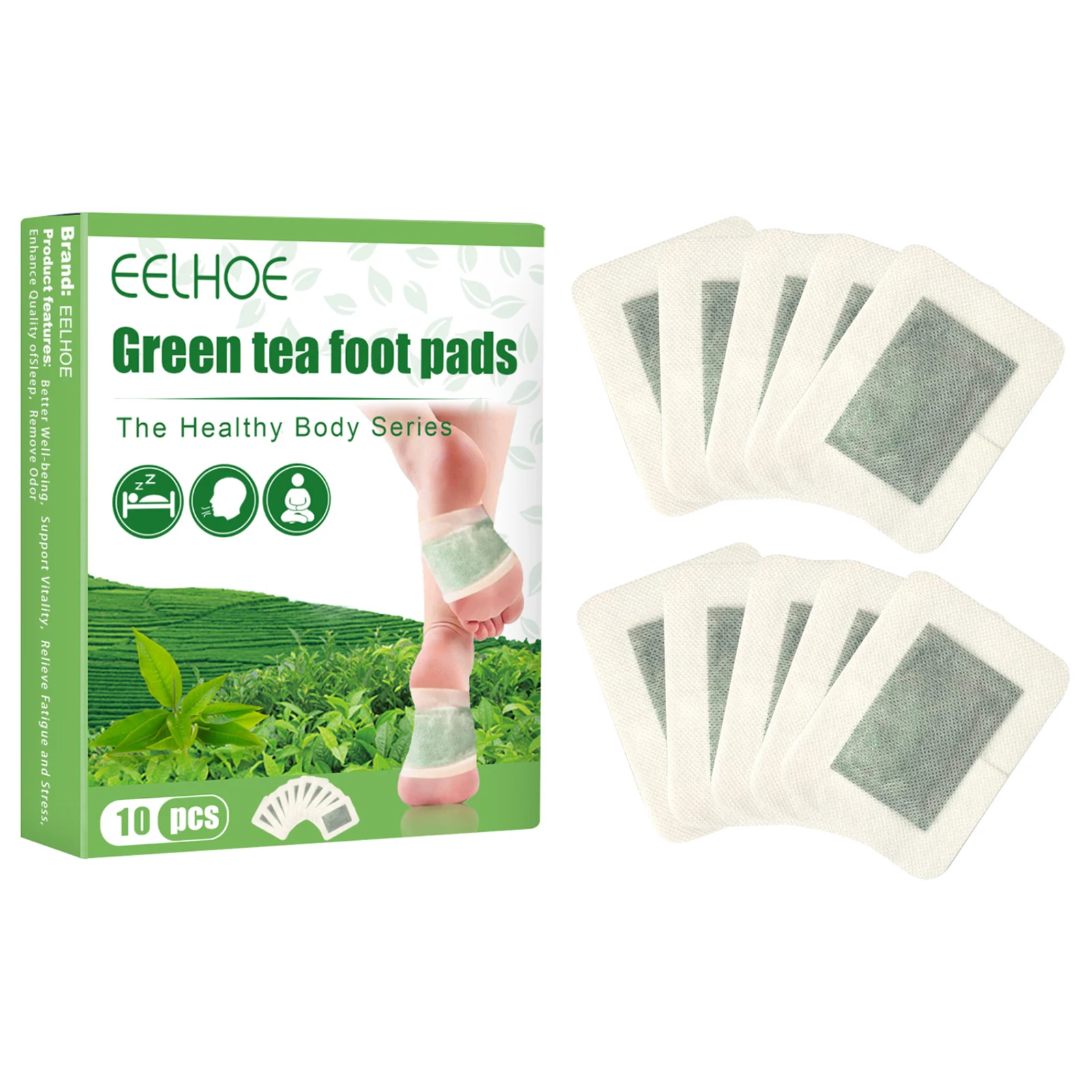 

Green Tea Foot Patch 10pc/Box Improves Sleep Quality Relieves Body Stress Muscle Tension Fatigue Eliminate Odors Foot Care Patch