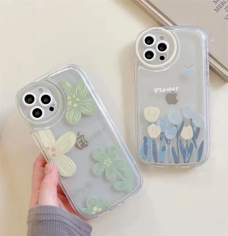 

Gorgeous Cute Floral Ornament Transparent Phone Case For IPhone 14 Plus 13 12 11 Pro Max Xs XR Soft Shockproof Gasbag Back Cover