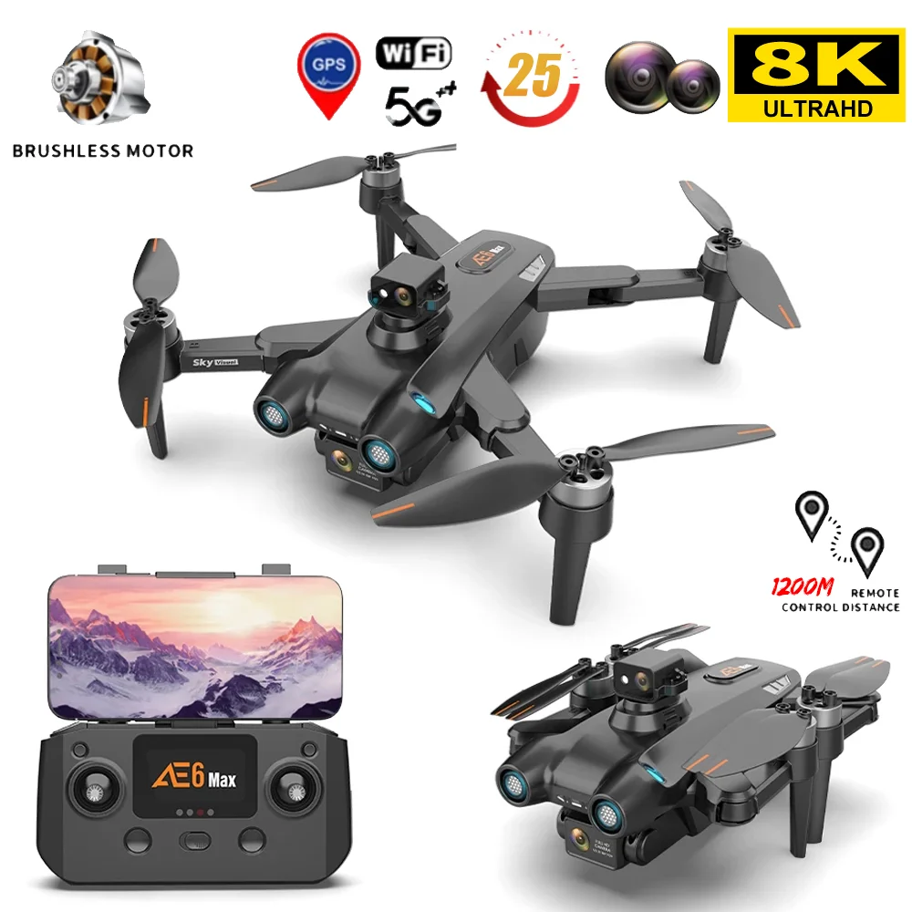 AE6 Pro GPS Drone 4K Professional 90° ESC 8K Double Camera 360° Obstacle Avoidance Quadcopter FPV Brushless motor Boy Toy Gift