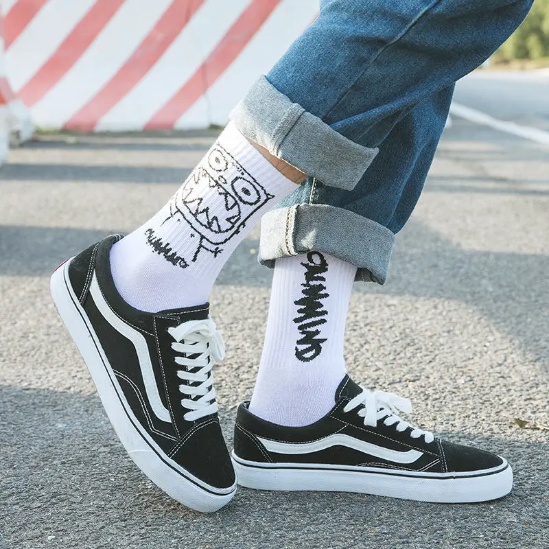 Anime Socks Men Women Couples Grimace Tall Hip-hop Wild Happy Funny Street Fashion Cartoon Korean College Style Basketball Socks