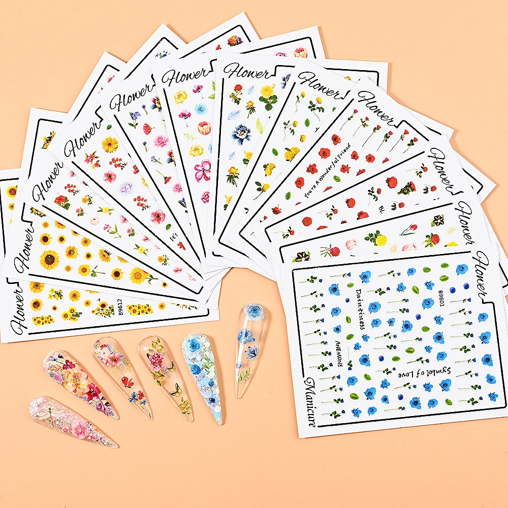 

1PC Plants Flower 3D Nail Sticker Spring Floral Leave Adhesive Transfer Slider DIY Leaf Water Decal Nail Art Manicure Decoration