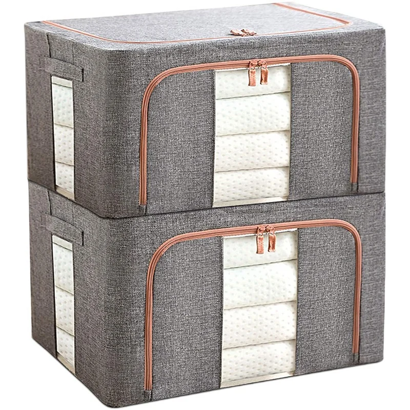 

Stackable Storage Bins, Closet Organizer Boxes With Windows & Zippers, Foldable Containers For Clothes, Set Of 2