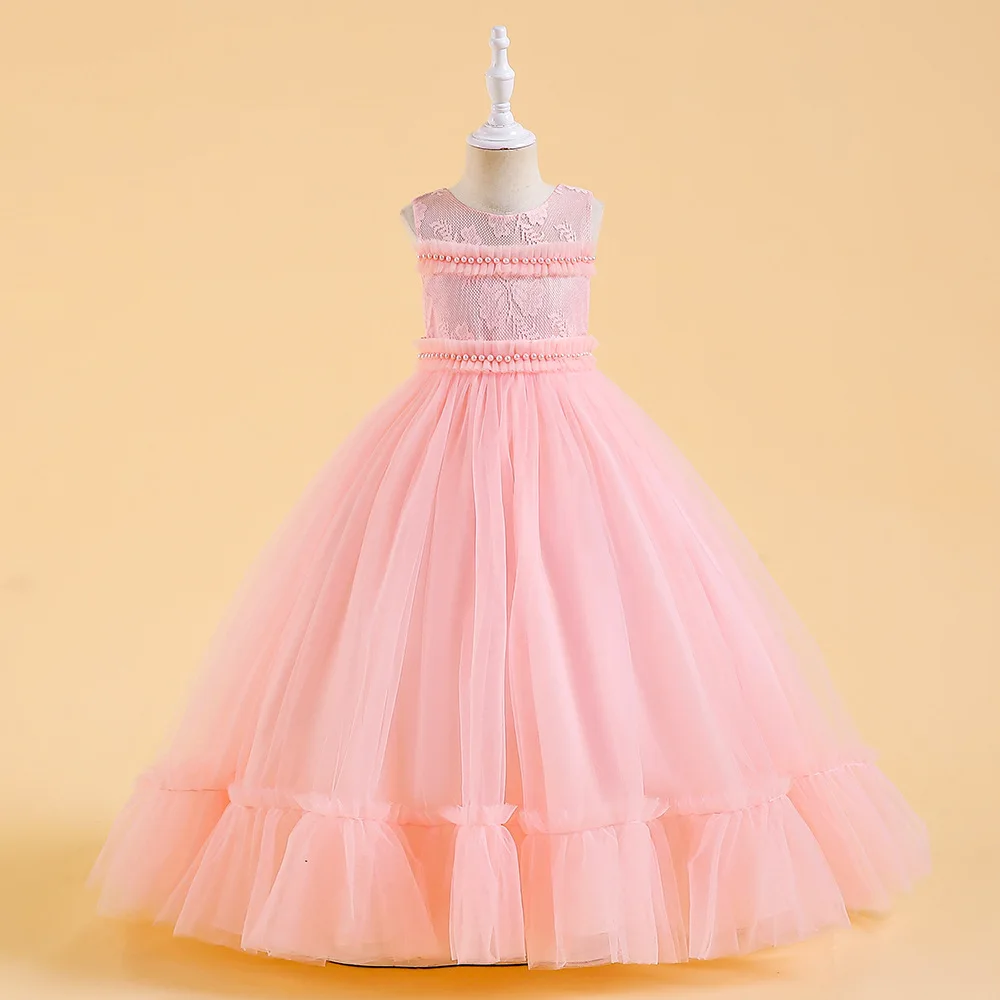 

Pink Flower Girl Dresses Tulle 2022 Beading Appliqued Pageant Dresses For Girls First Communion Dresses Kids Prom Dresses