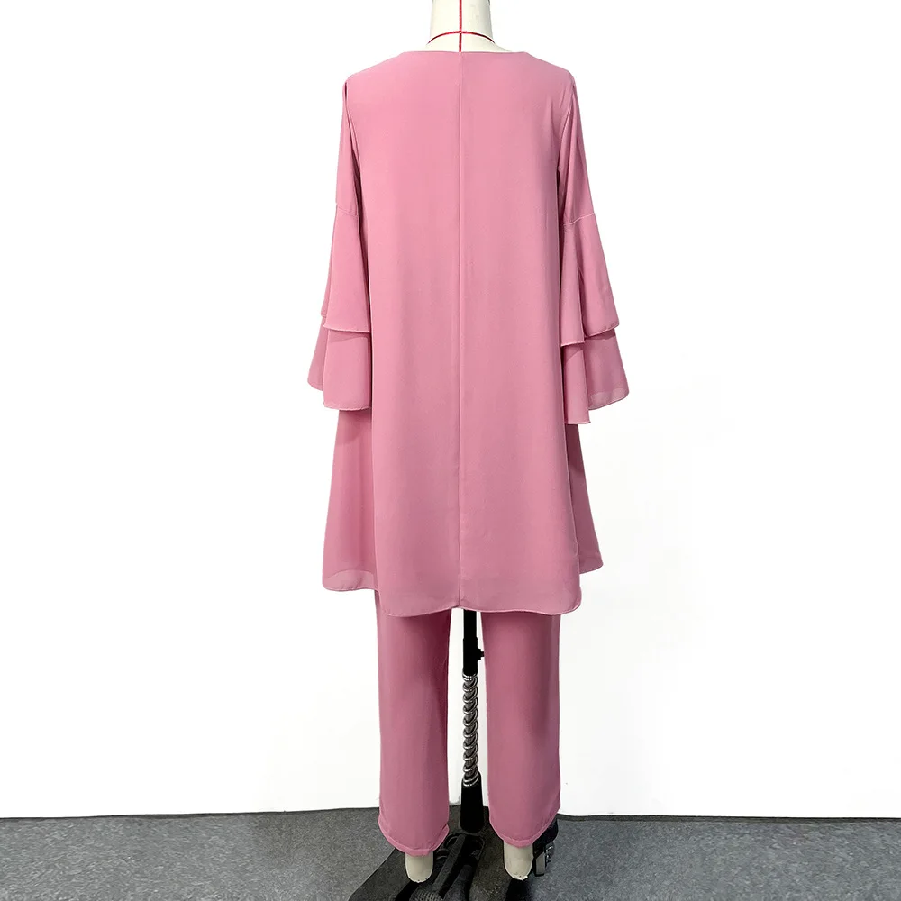 Muslim Sets Diamond Ruffle Sleeves Southeast Asian Baju Kurung Ensembles Musulmans Modest Two Piece Women Abaya