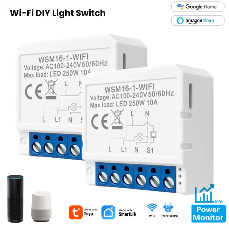 

AUBESS Tuya Smart Home Mini WiFi Smart Switch Light 1/2/3/4 Way Switch Relay Module Voice Control Alexa Alice Google Assistant