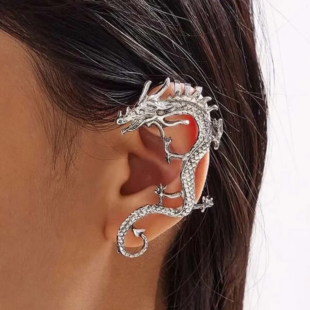 Single Men Women Alloy Left Ear Clip Earrings Fashion Jewelry Dragon