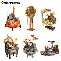 microworld 3d metal puzzle chinese featured city building models kits diy laser cut jigsaw souvenir gift for home decoration