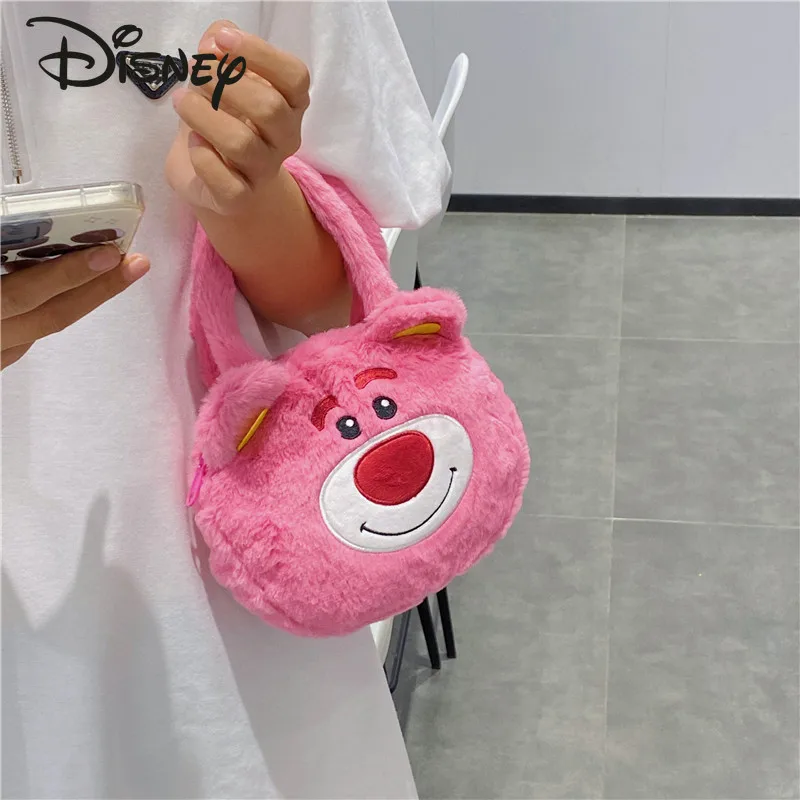 Disney Strawberry Bear New Girls' Handbag Fashion High Quality Plush Bag Cartoon Versatile Multifunctional Girls' Storage Bag