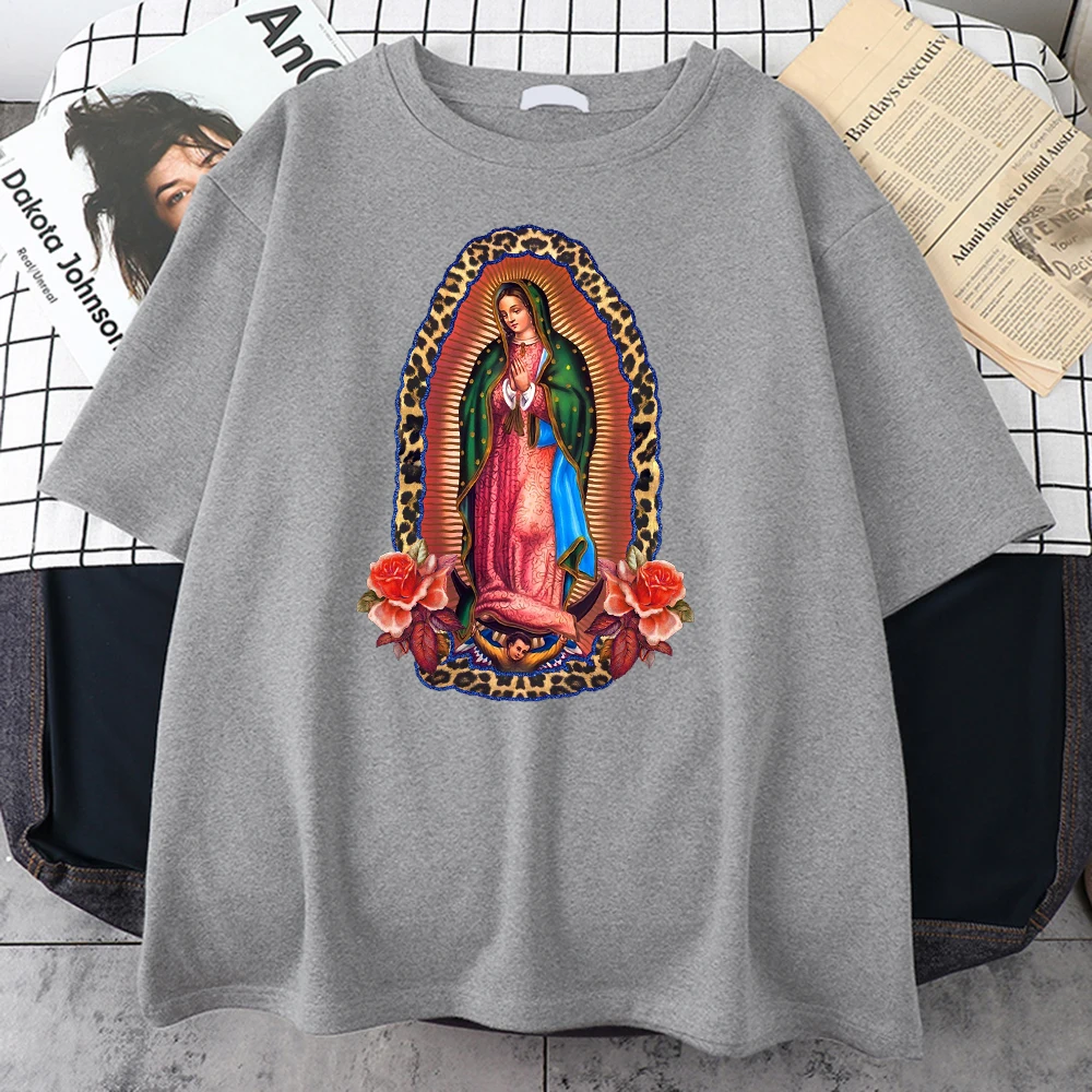 

Our Lady Of Guadalupe Printing Clothes Oversized Crewneck T Shirts Fashion Loose Mens Tshirts Summer Comfortable T-Shirts Man