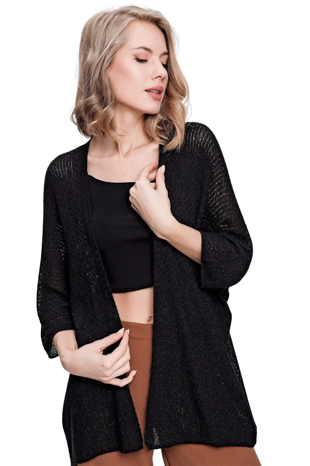 

Women's Cardigan Black Bat Sleeve Spring Casual Knitted Quality Fashion Cardigan Sweaters Loose Sweater Jumper