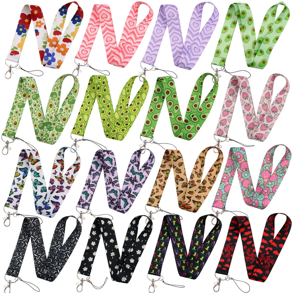 

Cartoon Avocado Butterflies Lanyard Credit ID Badge Holder Key Rings Bag Student Travel Bank Bus Business Card Cover Keychain