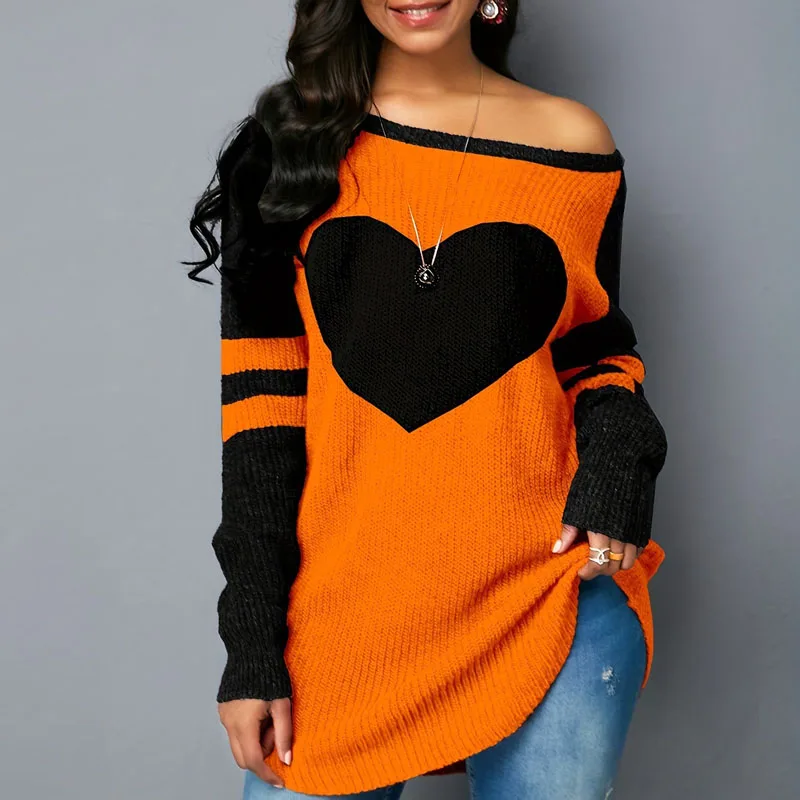 

Fashion Slash Collar Warm Loose Sweaters Female Pattern Print Long Sleeve Jumpers 2023 Autumn Casual Knitted Soft Tops Pullover