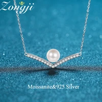 xdy925 sterling silver clavicle chain womens 8mm flawless freshwater pearl v shaped moissanite necklace for women