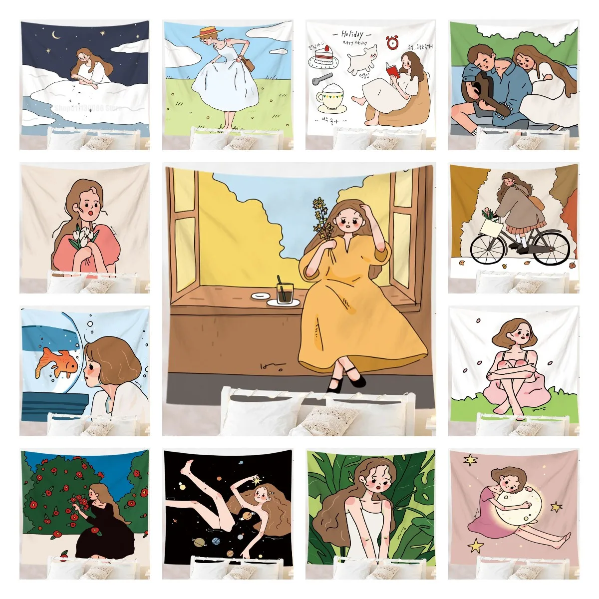 

Настенное украшение гобелены для девочек, настенный аниме гобелен, домашнее кавайное римское украшение, украшение для спальни, настенный г...