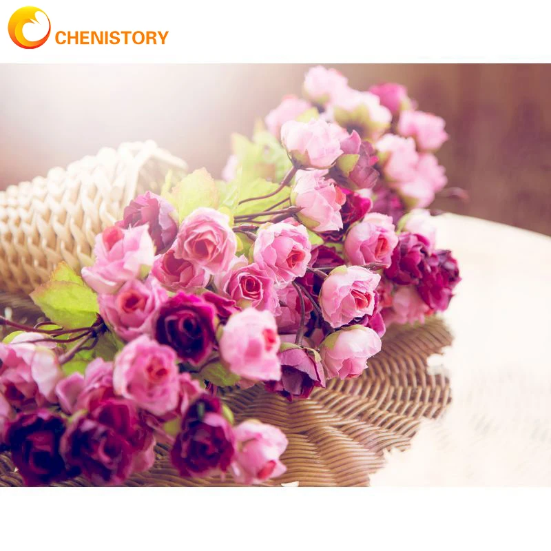 

CHENISTORY Picture By Numbers Roses Flower DIY Kits Frame On Canvas Acrylic Paint For Adults Coloring By Numbers Decoration Art