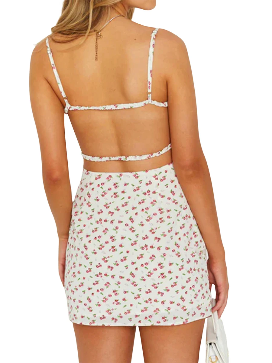 

Women Going Out Mini Dress Spaghetti Straps Slim Fit Bodycon Dresses White M