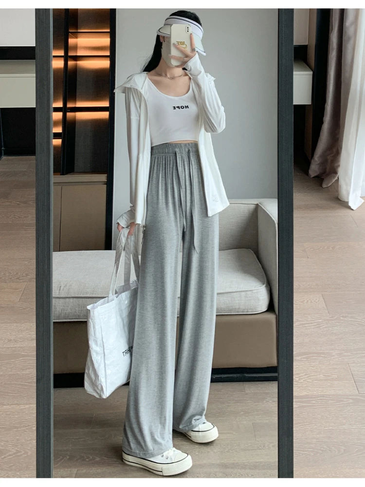 

Pants for Women New In 2023 Wide Leg High Waist Straight Tube Casual Sun Proof Trousers Full-length Drawstring Loose Women Pants
