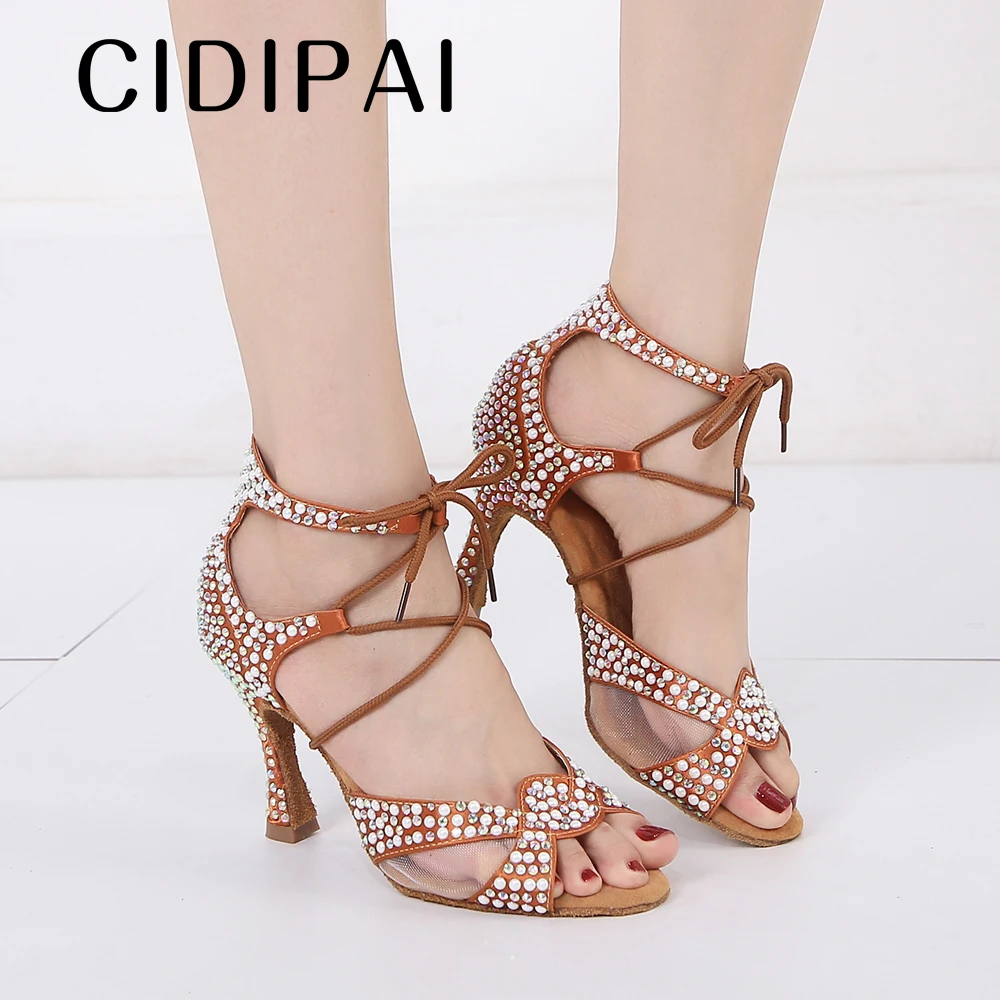 

CIDIPAI Women Latin Dance Shoes For Girls Ladies With Rhinestone Ballroom Dancing Shoes Dance Sandals 8.5/9/7.5CM High Heels