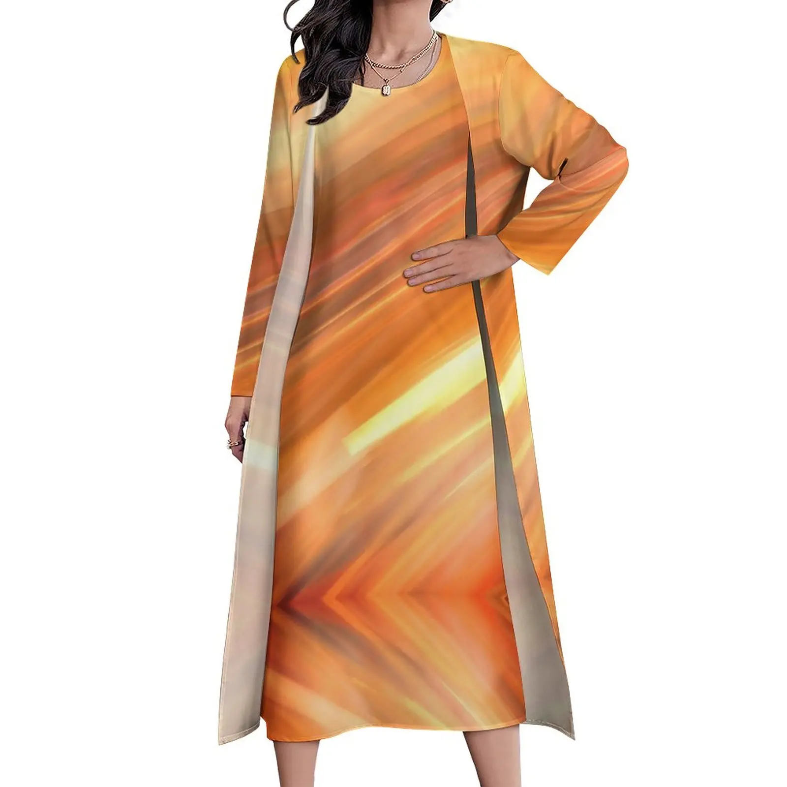 

Sunset Light Print Dress Abstract Art Party Maxi Dress Aesthetic Boho Beach Long Dresses Two Piece Graphic Oversized Clothing
