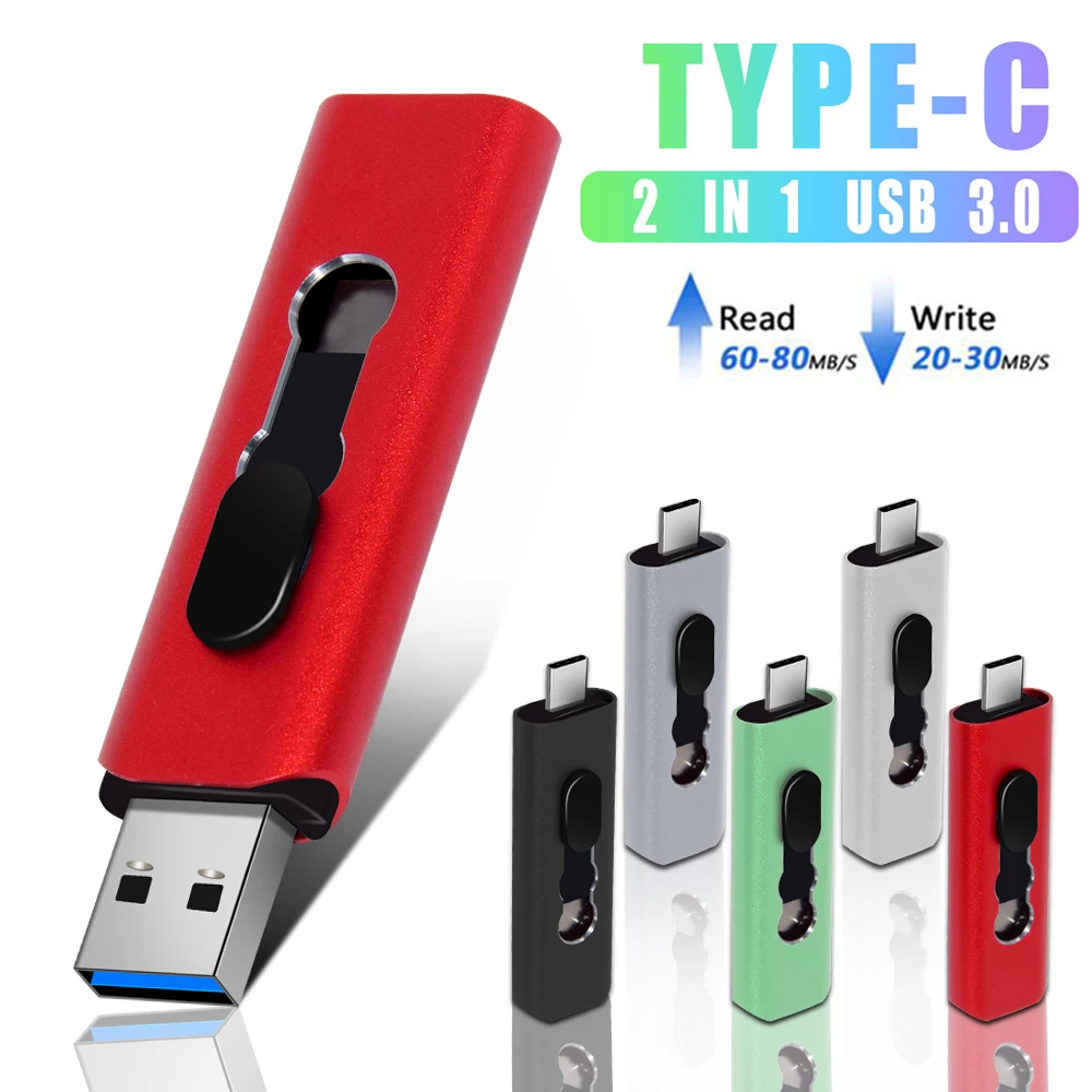 

2IN1 Type C USB Flash Drives 32GB 64GB 128GB 256GB OTG Pen Drive Memory Stick USB Key 3.0 Pendrive For Android PC Laptop
